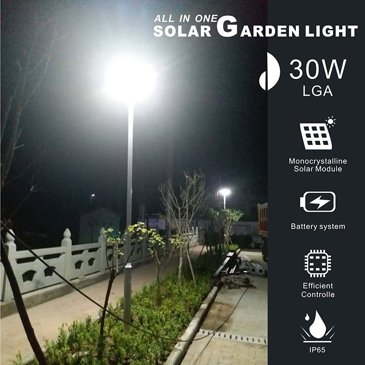 Lampe de jardin LED solaire intégrée de 30 W pour jardin et villa