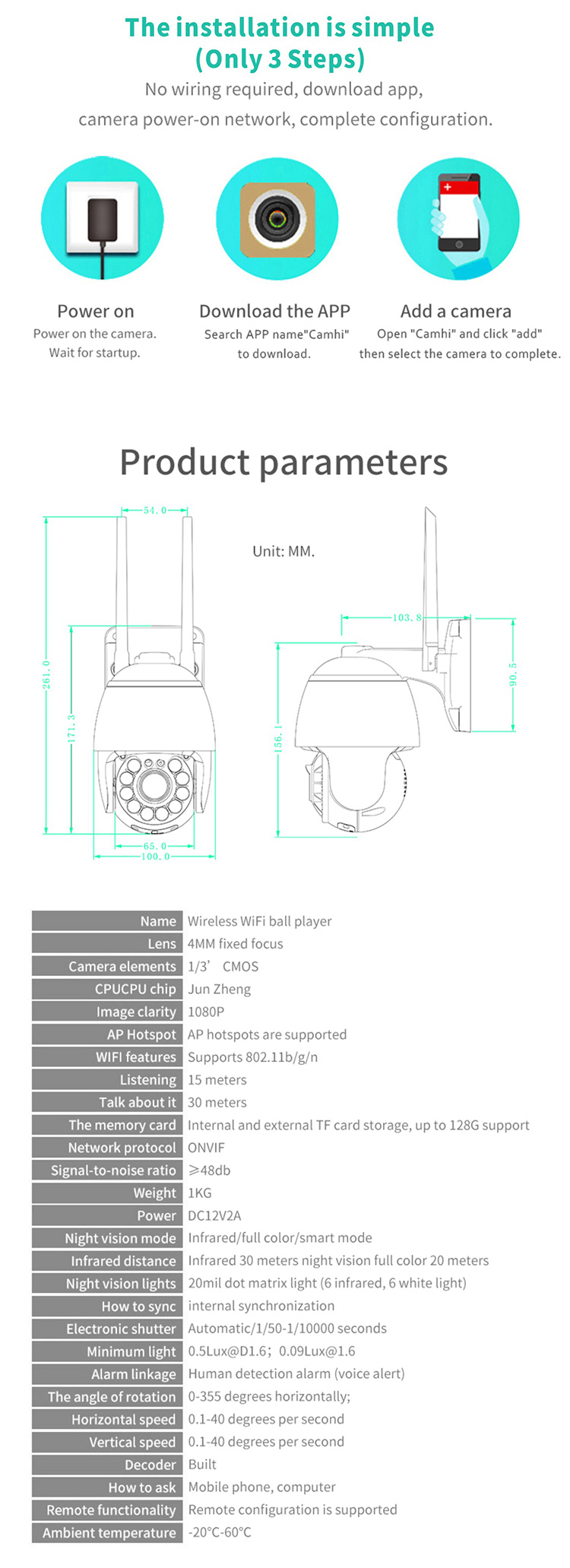 Caméra dôme PTZ avec boîtier super mini de 2 pouces