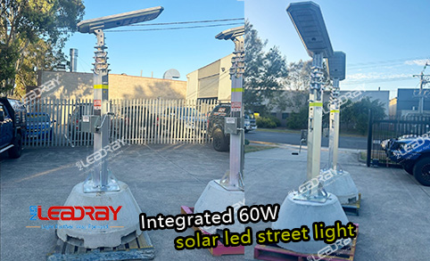 Éclairage extérieur solaire en aluminium intégré 60w lampadaire étanche énergie solaire 60w lampadaire LED solaire tout en un avec poteau