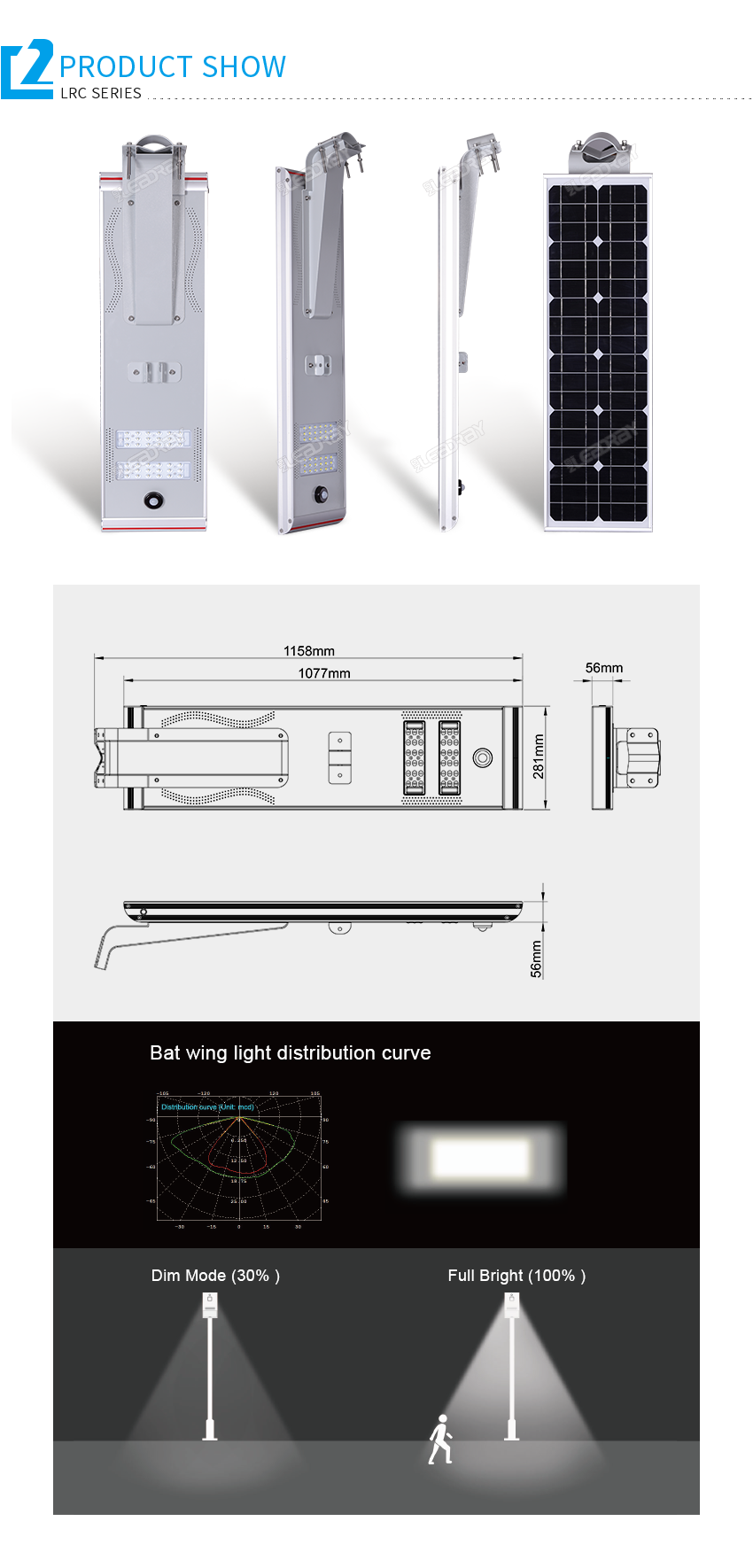 Lampadaire solaire intégré