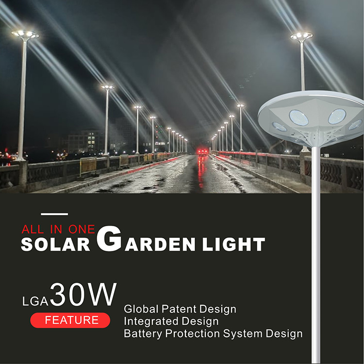 Lampe de jardin LED solaire intégrée de 30 W pour jardin et villa