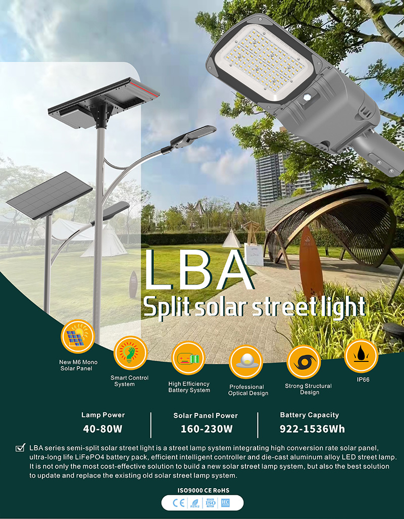 le lampadaire solaire semi-split est un système de lampadaire intégrant une haute