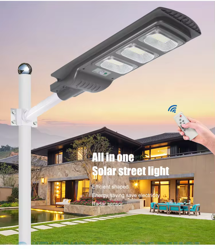 Lumières intelligentes tout-en-un lampadaire solaire avec batteries intégrées
