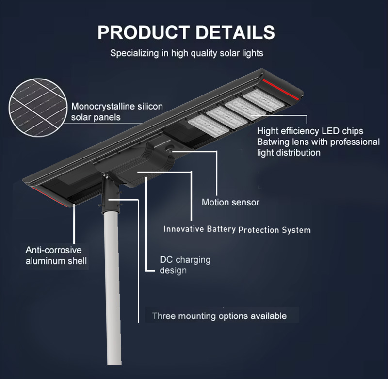 lampadaire solaire avec batterie au lithium