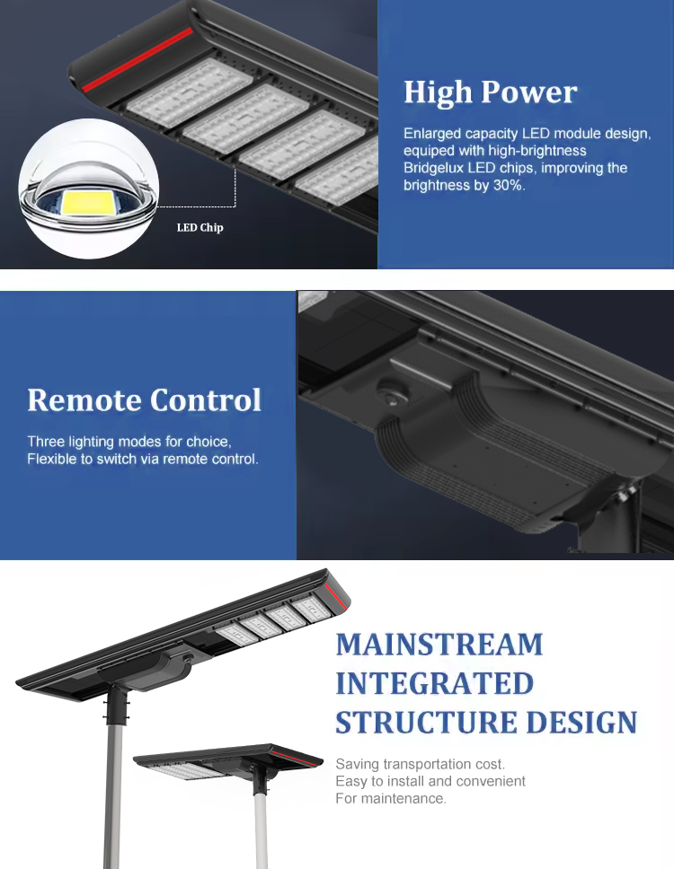 Réverbère solaire intelligent à LED de grande ingénierie intégré