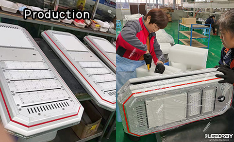 Production de lampadaires solaires 80 W Processus de production de lampadaires - travail quotidien de LEADRAY