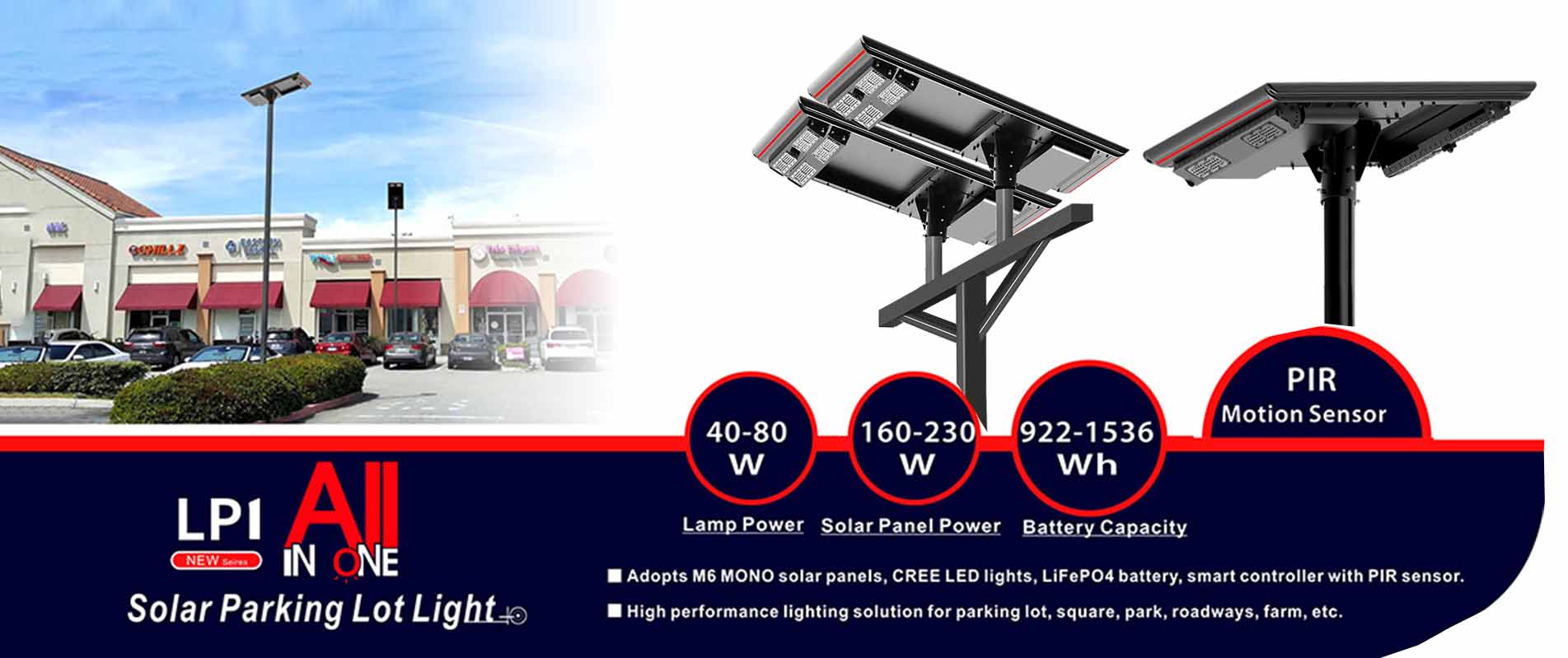 Éclairage solaire de parking en aluminium pour jardin et parc