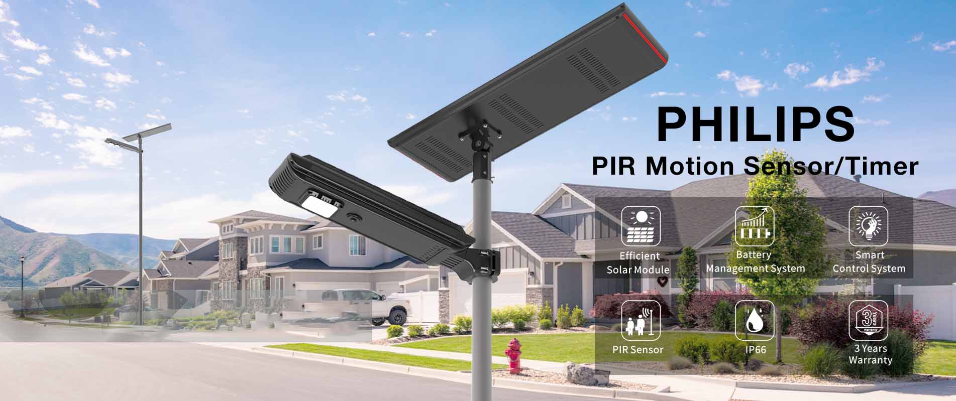 Lampadaire solaire LED tout-en-un étanche d'extérieur 40 W 60 W