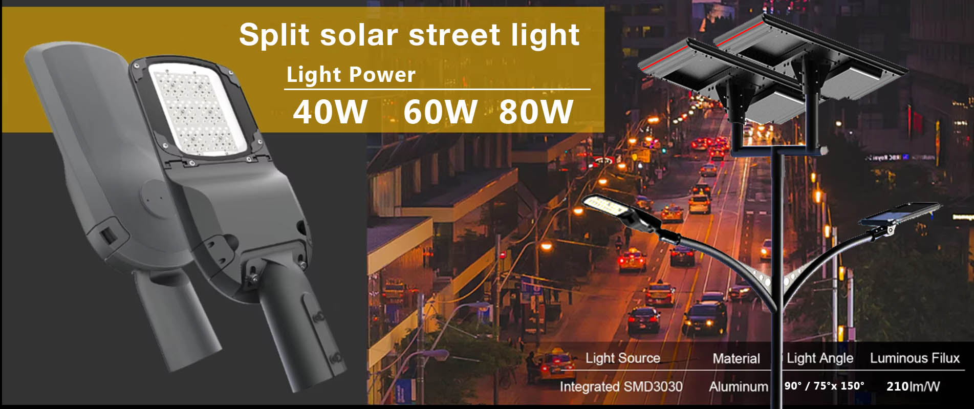 Régulateur de charge intelligent en aluminium pour lampadaire solaire extérieur 80 W