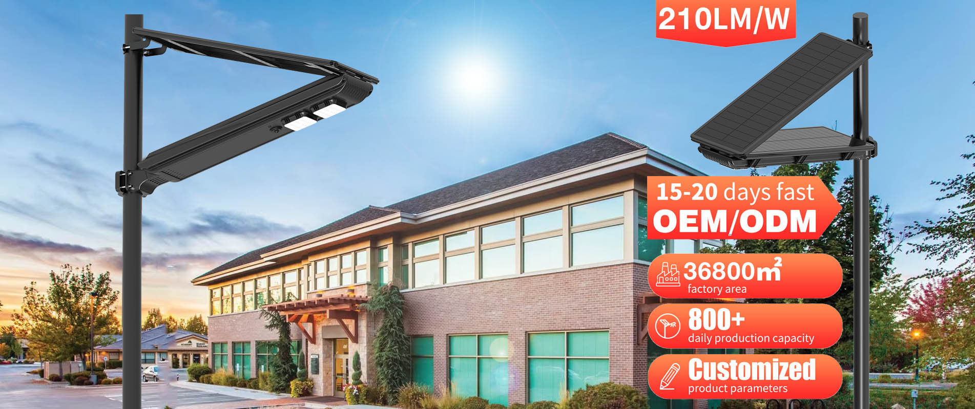 Lampadaire solaire LED tout-en-un étanche d'extérieur 40 W 60 W