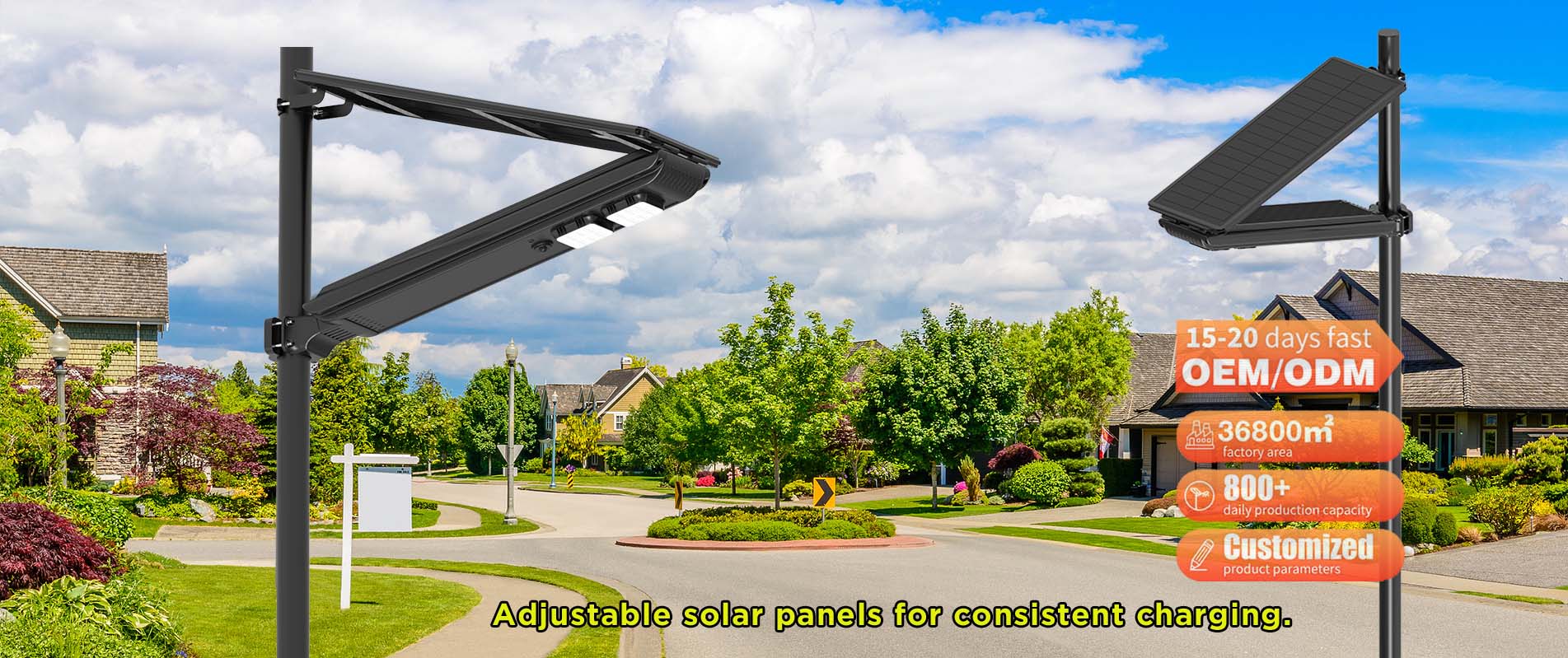 Lampadaire solaire LED tout-en-un étanche d'extérieur 40 W 60 W