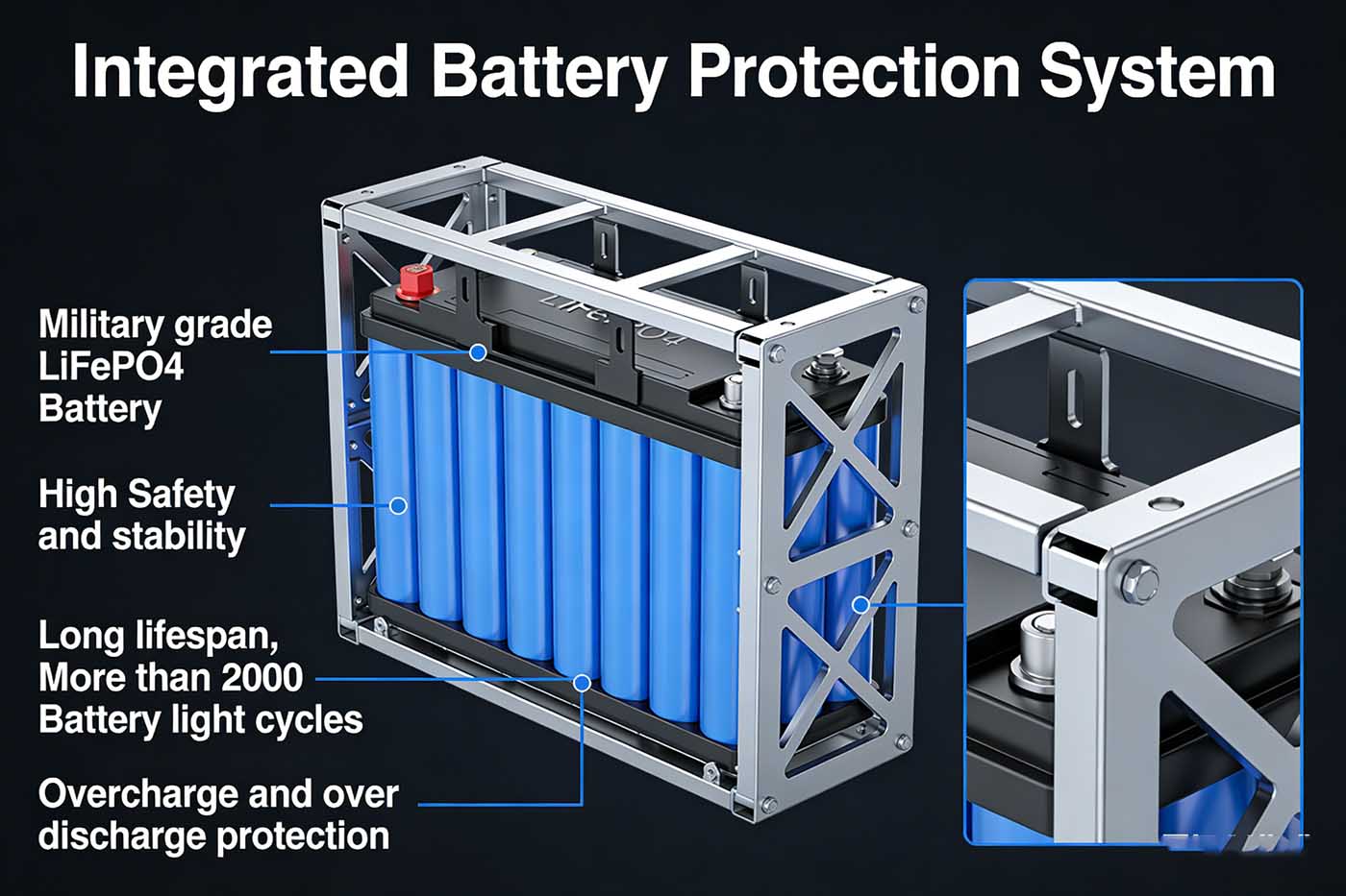 Equipped with military-grade LiFePO4 batteries