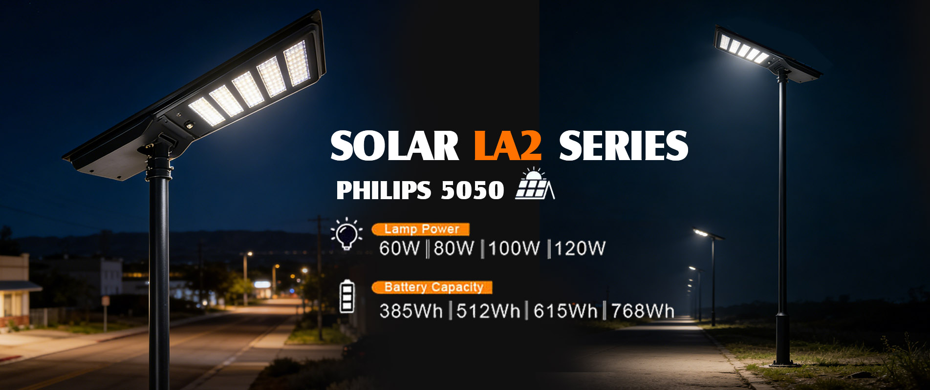 Lampadaire solaire à LED 60 W, durable et hautement efficace, avec capteur radar IP66 6 500 K