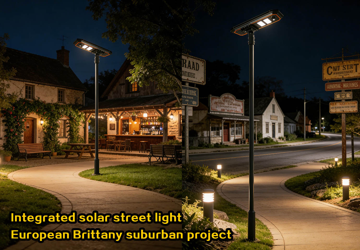 Projet de lampadaire solaire intégré LEADRAY série LRC-H pour la banlieue bretonne (Europe)