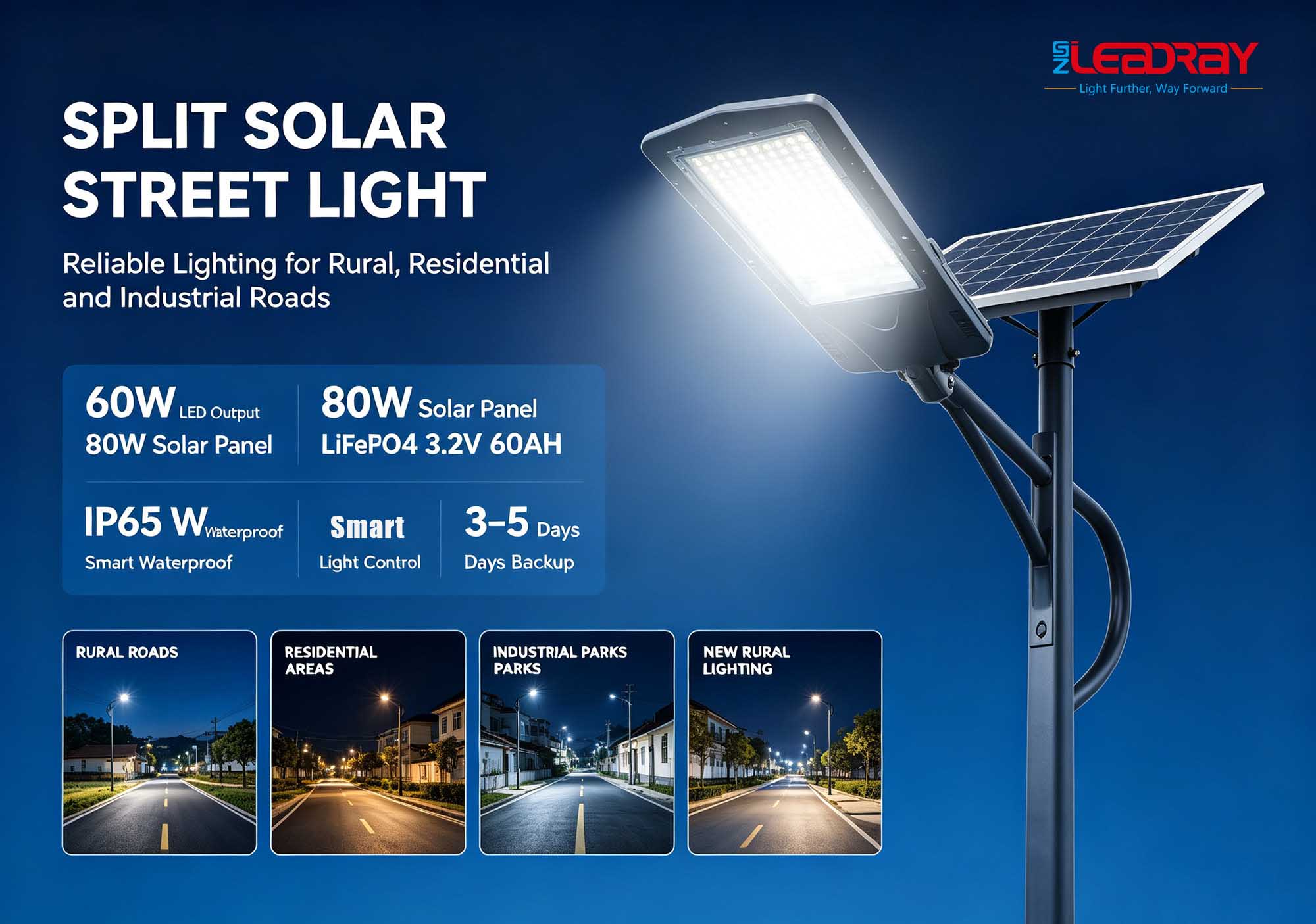 Split solar street lights