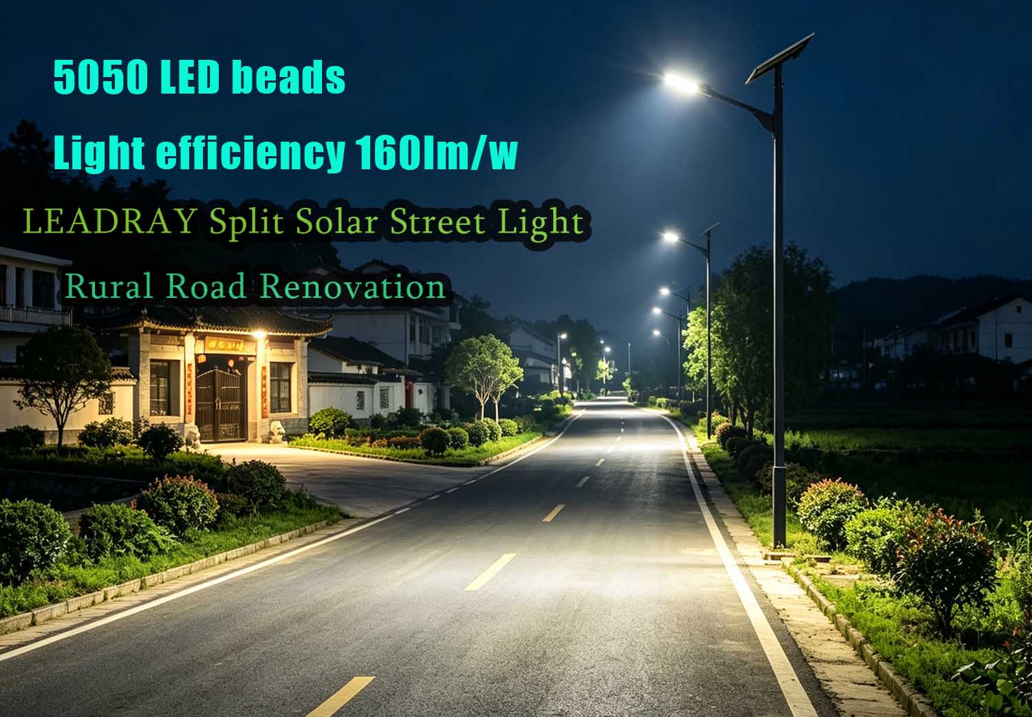 Panneau photovoltaïque solaire haute puissance de 70 W, lampadaire solaire divisé pour l'éclairage nocturne des routes asphaltées rurales.