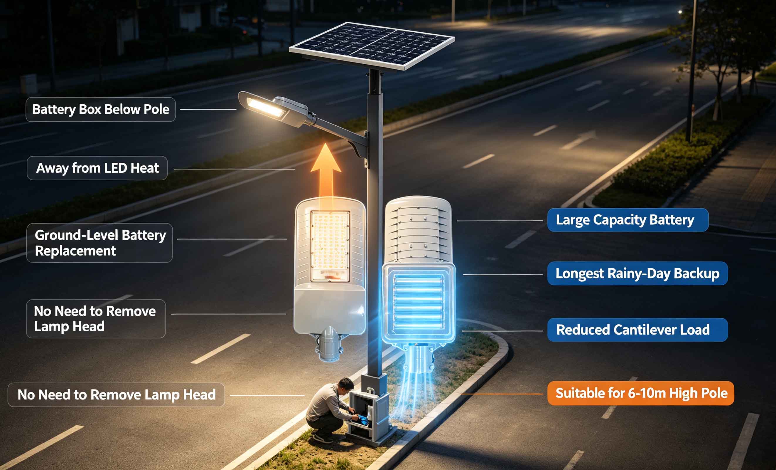 Split solar street light